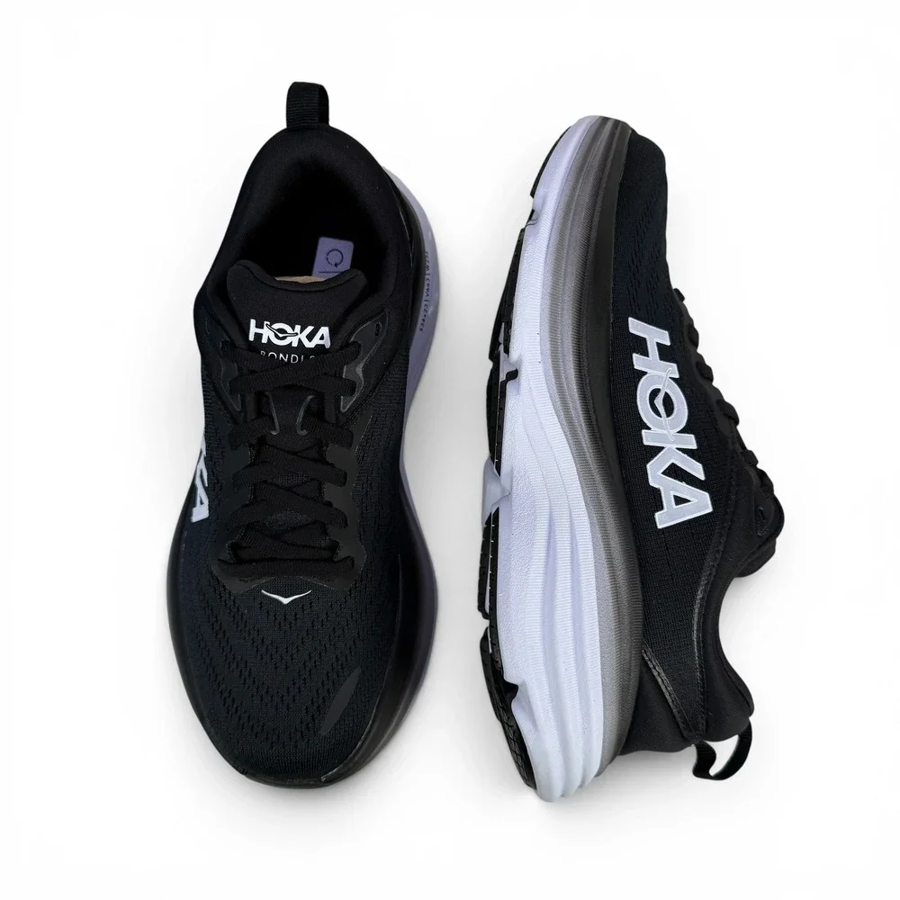 Hoka Bondi 8 Womens Running Shoes Size 7 B Black White 1127952 BWHT